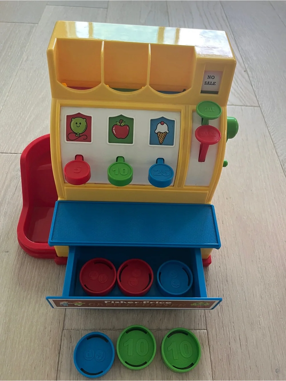 Fisher Price Toy Cash Register Playset with 6 coins